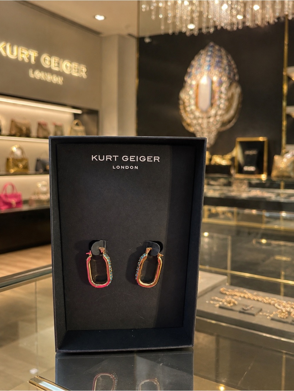 Kurt Geiger Gold-Tone Hoop Earrings with Pink, Blue and Green Pavé